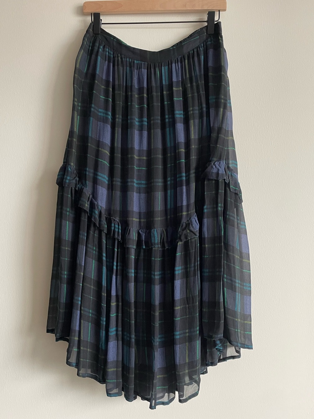 Sundance plaid skirt black purple yellow ruffle tiered grunge whimsigoth PXS